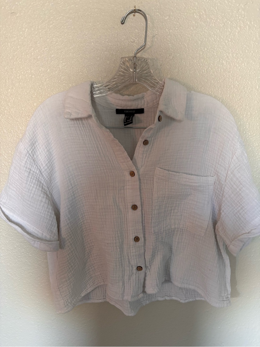 Forever 21 White Cropped Gauze Button-Down Shirt
